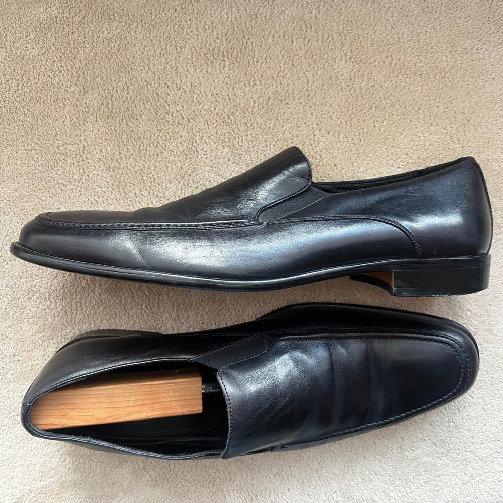 Broletto Men 11.5M Black Leather Slip On Loafers Made in Italy Business Classic